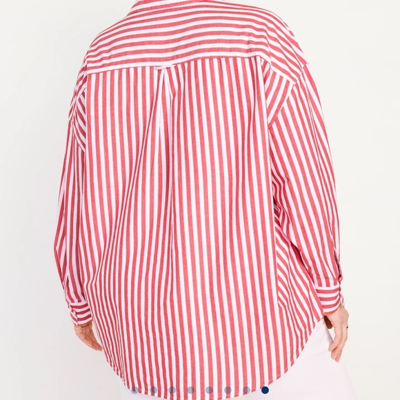 NWT OLD NAVY Oversized Button-Down BOYFRIEND Shirt Burgundy Stripe - Picture 8 of 9